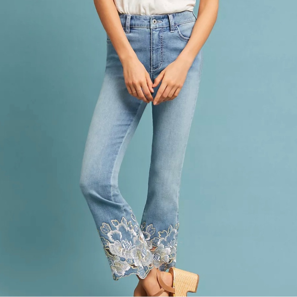 EUC Pilco & The Letterpress Anthropologie High Rise Bootcut Embroidered Jeans!